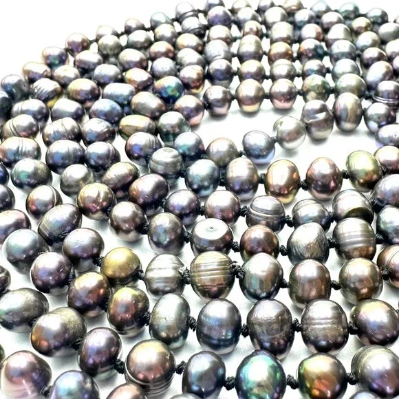 Vintage 66" Peacock Baroque Pearl Necklace — Hand-knotted, Lustrous & Fab — EUC - Picture 4 of 12